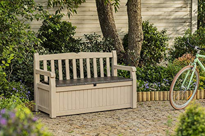 Keter Eden Bench 265L Outdoor 60% recycled Garden Furniture Storage Box Beige