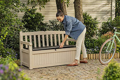 Keter Eden Bench 265L Outdoor 60% recycled Garden Furniture Storage Box Beige