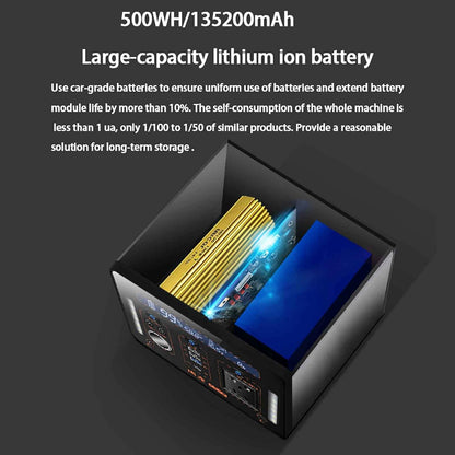 NOALED Lithium-Batterie-Solargenerator 500 WH/135200 mAh Sinuswelle 220 V Ausgang, AC/USB/Autoladegerät-Ausgang, LCD-Digitalanzeige, geeignet für Notfälle