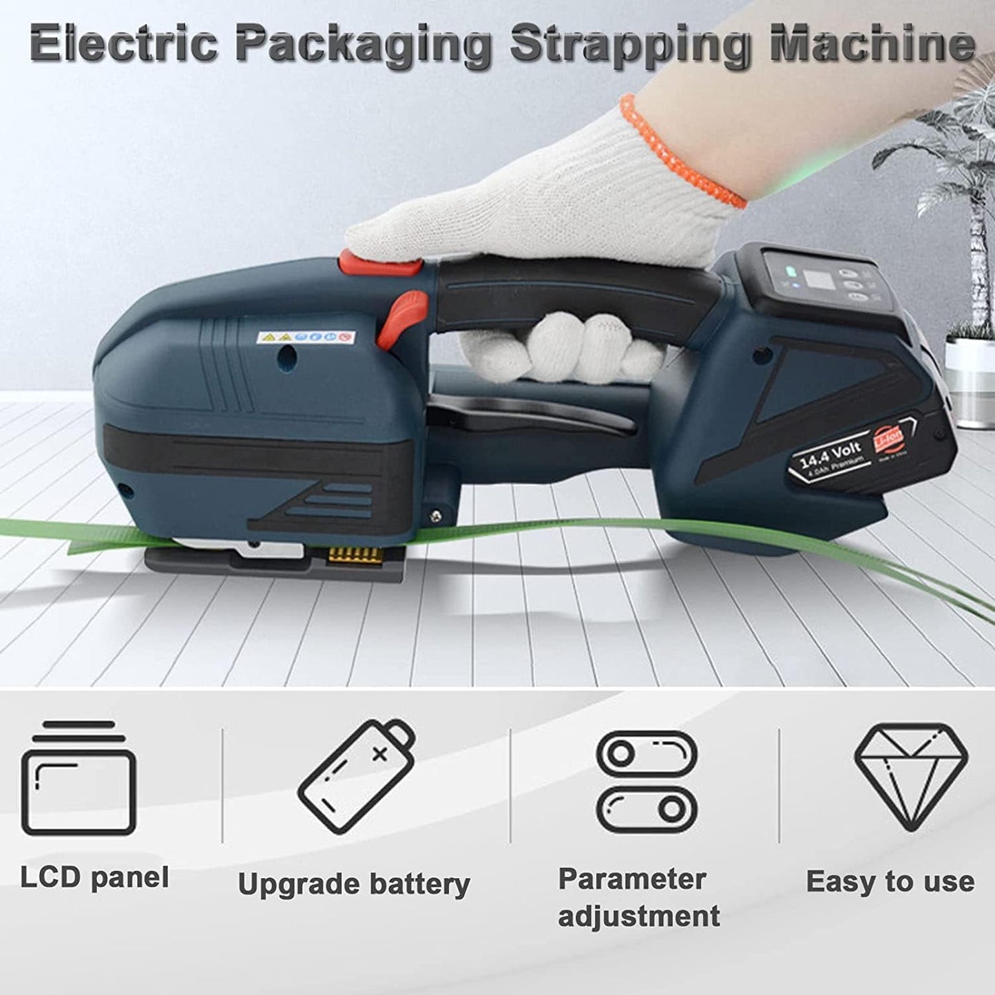 LIUSP Elektrische Umreifungsmaschine, tragbare Verpackungskarton-Palettenpresse, 4000-mAh-Akku für 1/2-5/8-Zoll-Bänder, automatisches Umreifungswerkzeug
