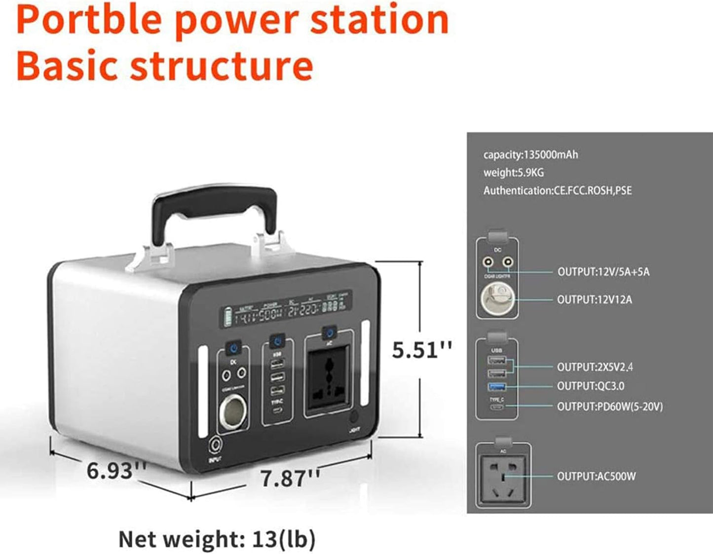 Tragbares Kraftwerk 135200 mAh/500 Wh Solargenerator Notstromversorgung mit 500-W-Wechselstromsteckdose USB QC 3.0 und Typ-C PD 3.0 O