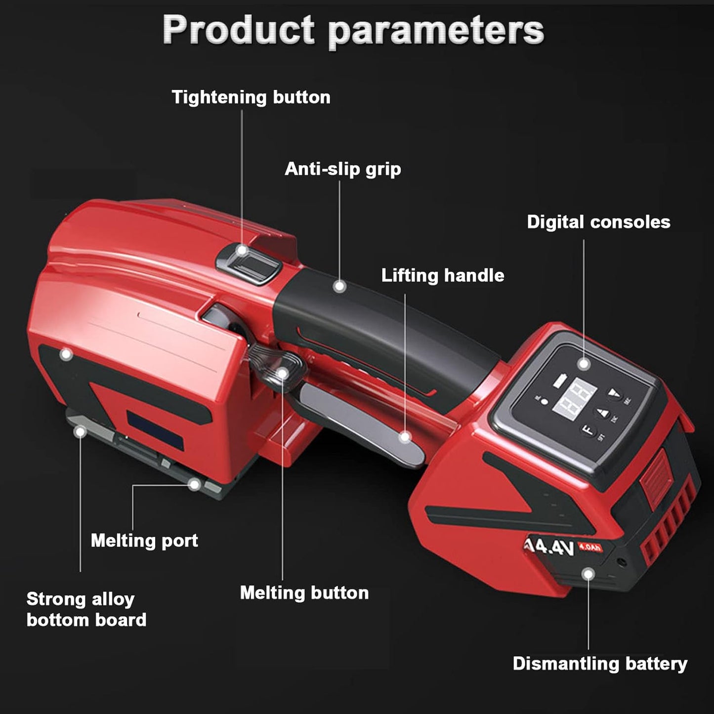 LIUSP Elektrische Umreifungsmaschine für PP-PET-Band Automatisches Umreifungswerkzeug mit wiederaufladbarem 4000-mAh-Akku Handumreifungswerkzeug für Kunststoffverpackungen St