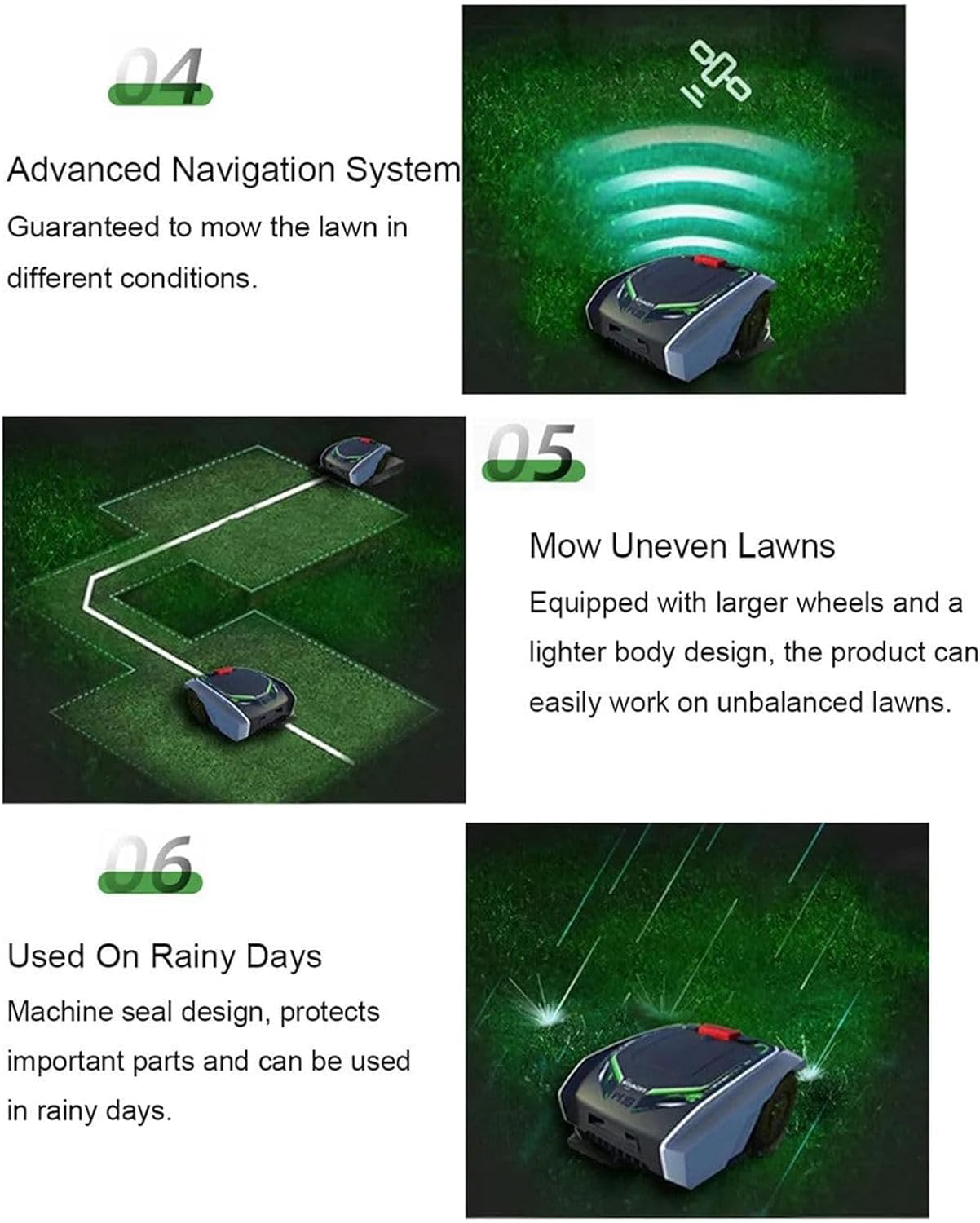 Roboter-Rasenmäher, Rasenmäher mit automatischer Intelligenz, APP-Steuerung, Gartenroboter-Mäher, Wegplanung, aufgeladener Li-Ionen-Akku, Garten-Haushaltsgeräte