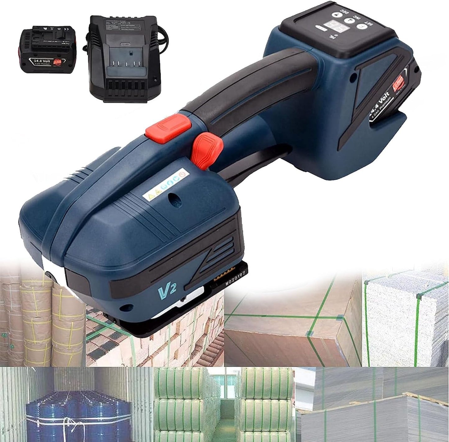 LIUSP Elektrische Umreifungsmaschine mit 4000-mAh-Akku, automatisches Umreifungsgerät für PET-/PP-Bänder, Handumreifungsgeräte für Verpackungsbänder, Umreifungsspanner, Ballenp